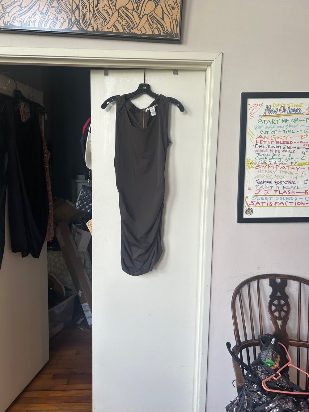 Diane Von Furstenberg Sleeveless Midi Dress in Dark Brown.